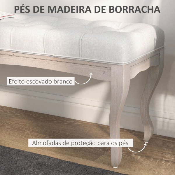 HOMCOM Banco Pé de Cama com Pés de Madeira e Assento Acolchoado para Dormitório Entrada Corredor 110x37x49 cm Creme - Image 5