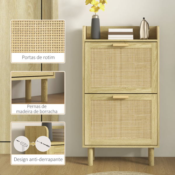HOMCOM Móvel Sapateira de Entrada com 2 Gavetas Basculantes e 1 Prateleira Aberta para 18 Pares de Sapatos 80x24,5x110 cm Carvalho - Image 7