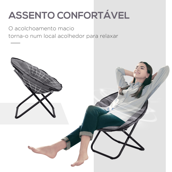 Outsunny Cadeira de Lua Cadeira Redonda de Lua com Assento de Tecido Oxford e Pés de Metal para Campismo  80x80x75 cm Cinza - Image 5