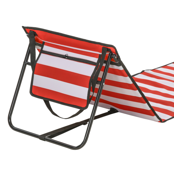 Outsunny Conjunto de 2 Esteiras de Praia Dobrável Esteiras Acolchoadas com Encosto Reclinável  142x51x40 cm Branco e Vermelho - Image 7
