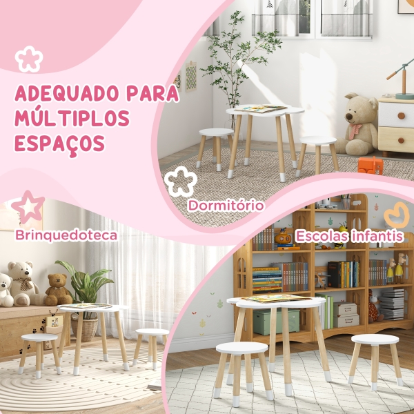 ZONEKIZ Conjunto de Mesa e 2 Cadeira para Crianças de 2-5 Anos Mesa com Forma de Flor Ø59x50 cm e Cadeiras Ø28x26 cm Branco - Image 6