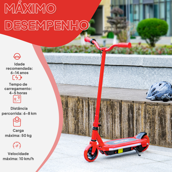 AIYAPLAY Trotinete Elétrica para Crianças Máx. 10 km/h Motor 80 W Autonomia Máxima 8 km Trotinete com Luzes LED Travão Traseiro 76x46x93 cm Vermelho - Image 6