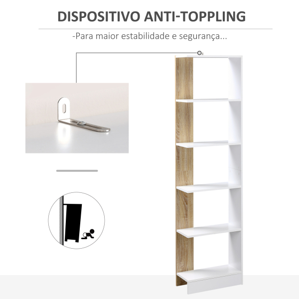 HOMCOM Estante de Armazenamento com 5 Prateleiras Estante Multiuso para Escritório  45x21x170cm Branco e Carvalho - Image 4