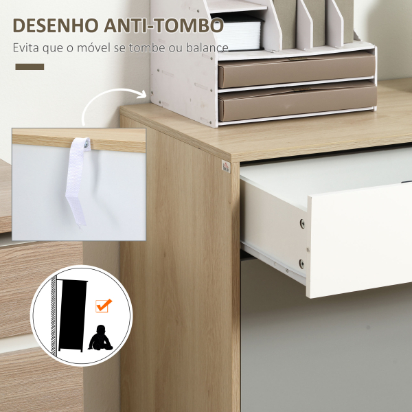 HOMCOM Aparador Auxiliar Móvel de Armazenamento com 2 Armários Fechados e 2 Gavetas Pés Elevados de Madeira de Pinho para Cozinha Dormitório Entrada 100x40x79,5cm Branco Cinza Madeira - Image 5