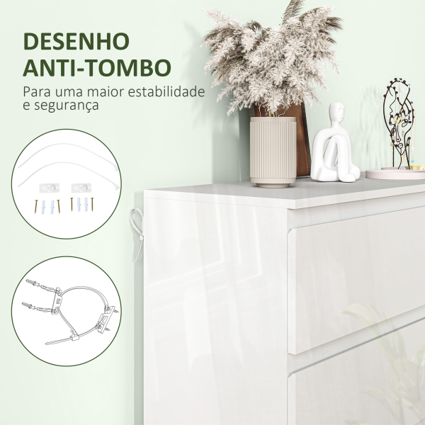 HOMCOM Cómoda com 6 Gavetas de Madeira Cómoda de Dormitório Cómoda Branca Estilo Moderno 112x34x75 cm Branco Brilhante - Image 6