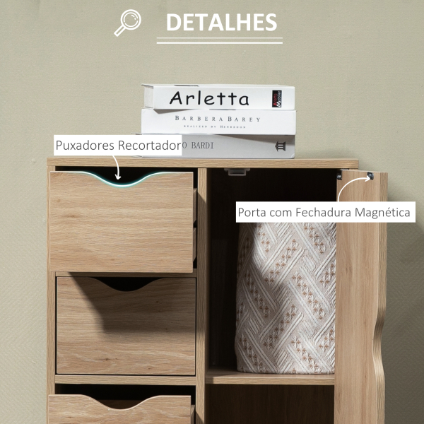 HOMCOM Armário de Sala de Estar Aparador Auxiliar com 4 Gavetas 1 Armário e Prateleira Inferior Móvel de Armazenamento Múltiuso para Dormitórios Sala de Jantar 54x29x83cm Carvalho - Image 6