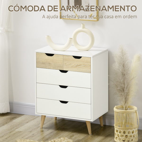 HOMCOM Cómoda com 5 Gavetas e Pés Elevados Cómoda para Dormitório Estilo Moderno Anti-Tombo 60x40x77,5cm Madeira e Branco - Image 5