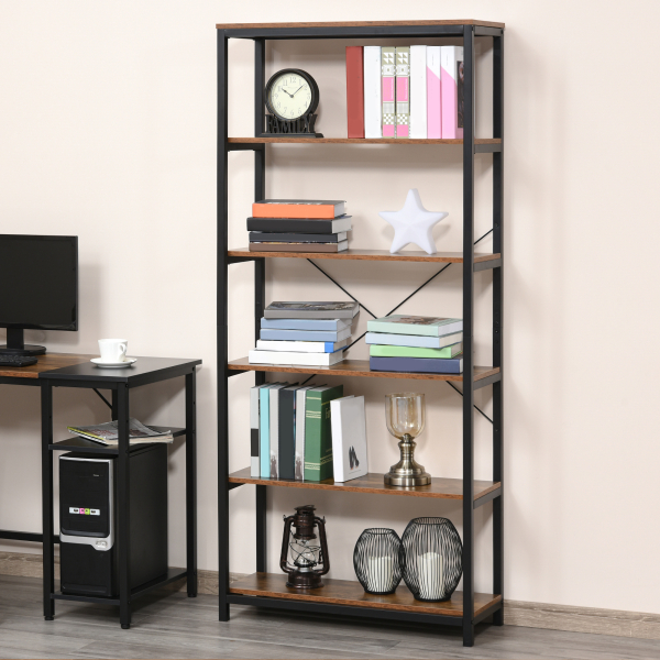 HOMCOM Estante estilo industrial com 6 prateleiras abertas para sala de estar Escritório 80x30x180 cm Castanho Rústico - Image 2