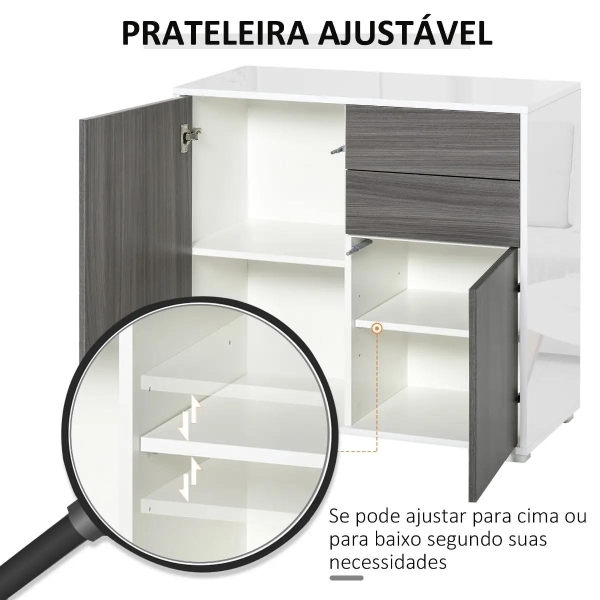HOMCOM Aparador Auxiliar com 2 Portas 2 Gavetas e Prateleira Ajustável Abertura a Pressão Móvel Organizador de Armazenamento para Dormitório Sala de Estar 79x36x74cm Cinza - Image 5