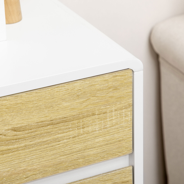 HOMCOM Cómoda com 4 Gavetas de Madeira com Pés Elevados para Sala de Estar Dormitório Escritório 80x40x79,5cm Carvalho e Branco - Image 8