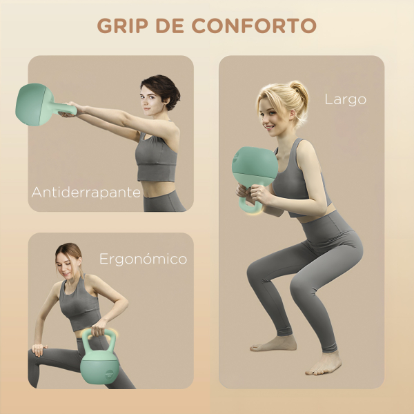 SPORTNOW Kettlebell de 10 kg Pesa Russa Preenchida de Areia Metálica e Alça Antiderrapante para Treino em Casa Ginásio 21x21x30 cm Verde - Image 5