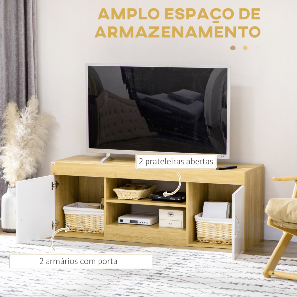 HOMCOM Móvel para TV com 2 Portas e Armazenamento de 2 Níveis para Televisores de até 60 Polegadas 130x39,6x48cm Branco e Madeira - Image 5