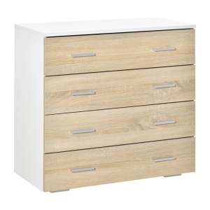 HOMCOM Cómoda com 4 Gavetas Cómoda Auxiliar de Armazenamento Moderna para Dormitório Corredor Sala de Estar 76x35x72cm Carvalho e Branco