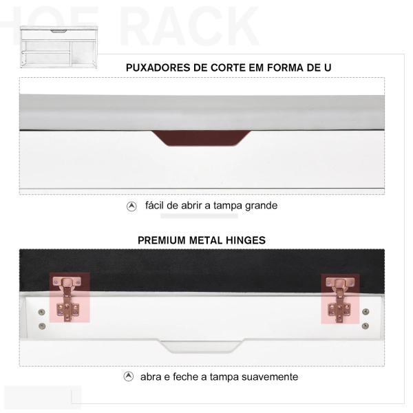 HOMCOM Sapateira com Assento Acolchoado Carga máxima de 120kg MDF 80x30x43cm Branco - Image 5