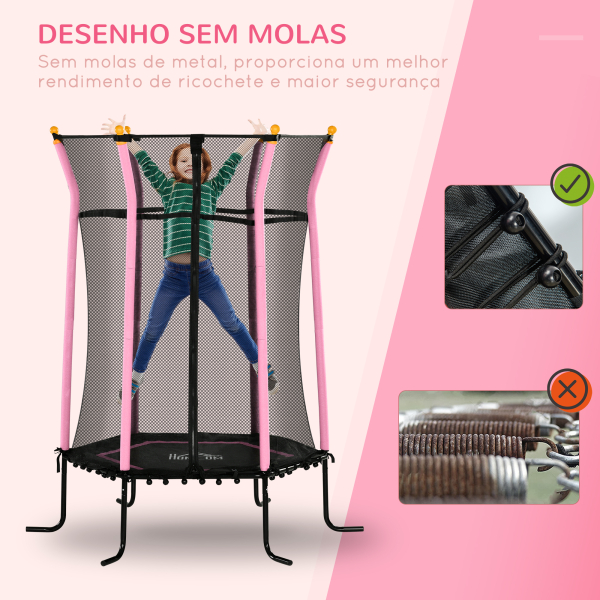 HOMCOM Trampolim para Crianças Cama Elástica Infantil com Rede de Segurança para Interiores e Exteriores Ø163,5x190 cm Rosa - Image 4