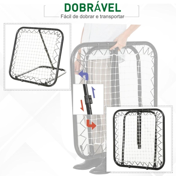 HOMCOM Rede de Rebote Dobrável com Ângulo Ajustável de 5 Níveis para Treinamento de Futebol Tenis Beisebol Desportes 84x78x65-78cm Preto - Image 5