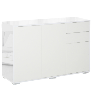 HOMCOM Aparador de Sala de Estar com 3 Portas 2 Gavetas e Prateleira Interior Ajustável Móvel Auxiliar de Armazenamento para Cozinha Dormitório Anti-Rolamento 117x36x74cm Branco