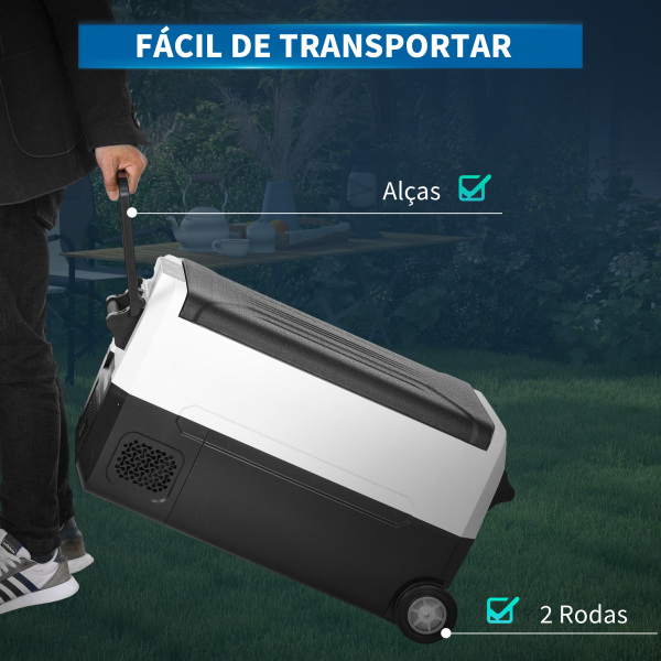 HOMCOM Geleira Elétrica de Compressor Portátil 30,5L para Carro -20℃ a 20℃ com 2 Rodas Alças e Congelador 56,8x33x26,2 cm Preto - Image 8