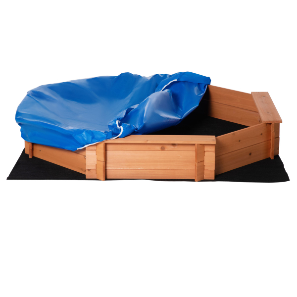 Outsunny Caixa de Areia de Madeira para Crianças Caixa de Areia Infantil com Cobertura de Poliéster 139,5x139,5x21,5 cm Vermelho e Azul