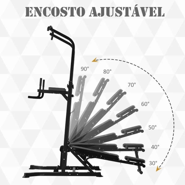 HOMCOM Estação de Musculação Torre de Treinamento Altura Ajustável com Barra de Flexões e Banco Dobrável para Fitness em Casa Academia Carga 150kg 99x178x230cm Preto - Image 5