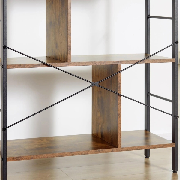 HOMCOM Estante para Livros de 4 Níveis com 8 Compartimentos de Armazenamento Estilo Industrial para Sala de Estar Escritório Dormitório 74x30x157,5cm Marrom Rústico - Image 8