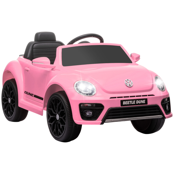 AIYAPLAY Carro Elétrico para Crianças Carro Elétrico Infantil Volkswagen Beetle com Bateria 12V Faróis Buzina e Música 97x56,5x46 cm Rosa