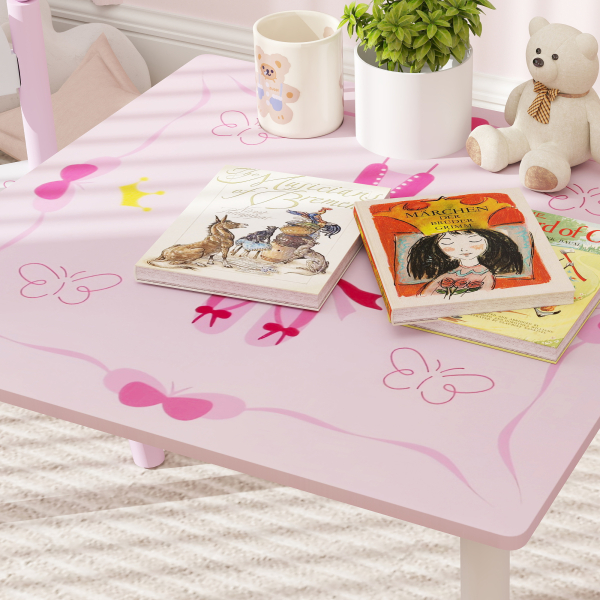 AIYAPLAY Mesa e Cadeiras para Crianças Conjunto de 3 Peças com Mesa Cadeiras Infantil Estilo Princesa pRosa e Branco - Image 9