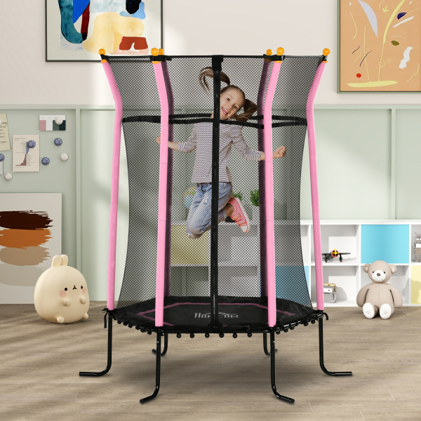 HOMCOM Trampolim para Crianças Cama Elástica Infantil com Rede de Segurança para Interiores e Exteriores Ø163,5x190 cm Rosa - Image 2