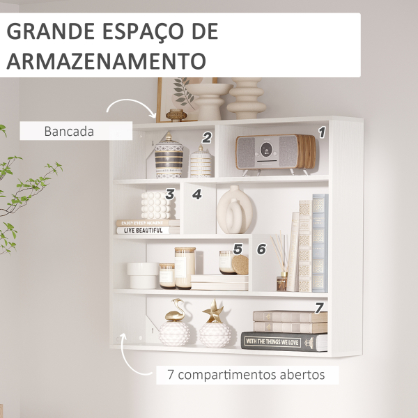 HOMCOM Estante de Parede de 4 Níveis com 7 Compartimentos Abertos para Sala de Estar Escritório Estilo Moderno 94x19,5x80cm Branco - Image 6