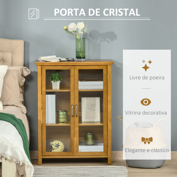 HOMCOM Aparador Auxiliar com 2 Portas de Vidro Armário de Sala de Estar Múltiuso com 2 Prateleiras Interiores Ajustáveis Estilo Rústico para Cozinha Sala de Jantar 66x31,8x86,8 cm Nogueira - Image 5