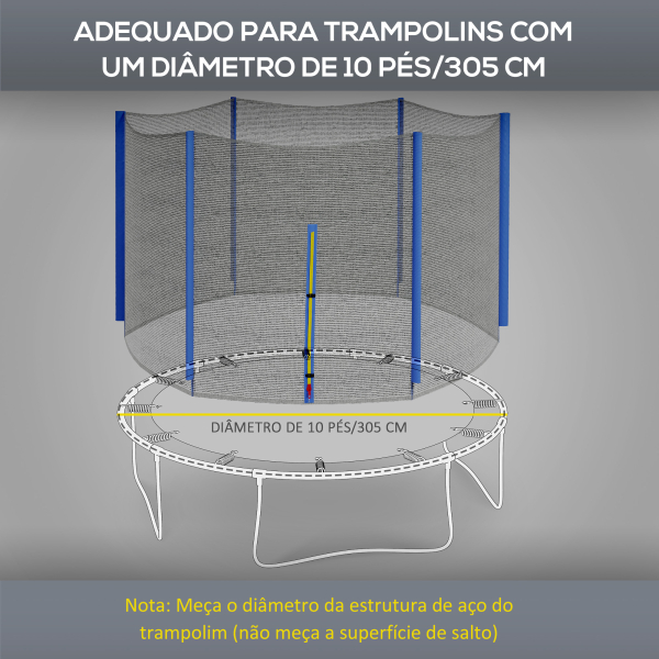 SPORTNOW Rede de Segurança para Trampolim Ø305 cm para Exterior e Porta com Fecho de Correr para 6 Postes Azul - Image 4