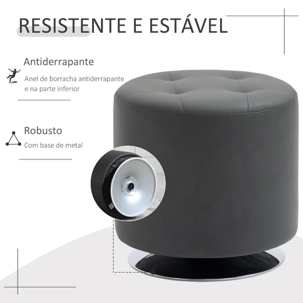 HOMCOM Apoio para os pés Otomano Giratório Banco Puff Redondo Estofado em Couro Sintético de Estilo Moderno para Dormitório Entrada Sala de Estar Ø45,5x44,5cm Cinza - Image 5