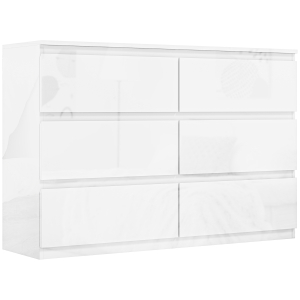 HOMCOM Cómoda com 6 Gavetas de Madeira Cómoda de Dormitório Cómoda Branca Estilo Moderno 112x34x75 cm Branco Brilhante
