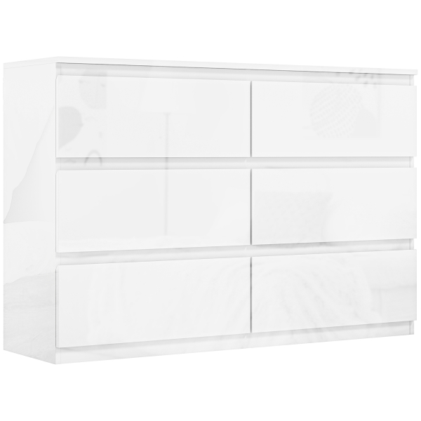 HOMCOM Cómoda com 6 Gavetas de Madeira Cómoda de Dormitório Cómoda Branca Estilo Moderno 112x34x75 cm Branco Brilhante
