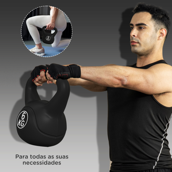 HOMCOM Peso Russo de 6 kg Kettlebell Fitness Preenchido de Areia com Punho Largo Antiderrapante 20x13x22 cm Preto - Image 7