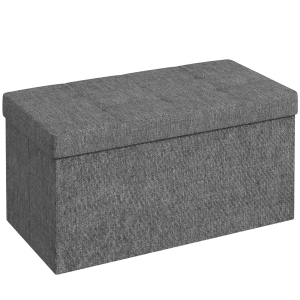 HOMCOM Baú de Armazenamento para Dormitório 84L Puff de Armazenamento Dobrável Estofado em Linho Sintético 76x38x38 cm Cinza Escuro