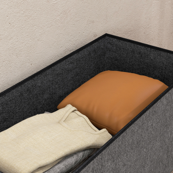 HOMCOM Baú de Armazenamento para Dormitório 84L Puff de Armazenamento Dobrável Estofado em Linho Sintético 76x38x38 cm Cinza Escuro - Image 8