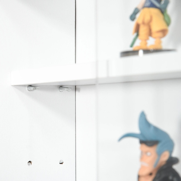 HOMCOM Vitrine de Parede de Madeira com Prateleiras Ajustáveis e 2 Portas Corredeiras de Vidro para Coleções Perfumes Bonecos de Decoração 80x9,5x60cm Branco - Image 9