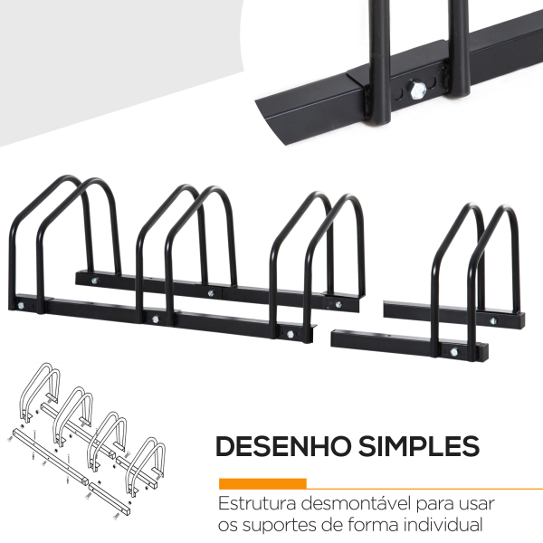 HOMCOM Estacionamento para 4 Bicicletas Suporte de Aço para Estacionar Bicicletas no Chão para Interior e Exterior 110x33x27 cm Preto - Image 5
