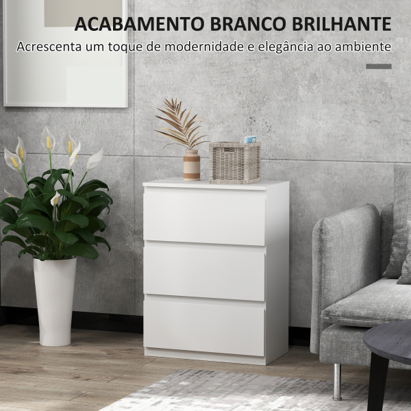 HOMCOM Cómoda com 3 Gavetas de Madeira Cómoda de Dormitório Cómoda Branca Estilo Moderno 55x34x75 cm Branco Brilhante - Image 5