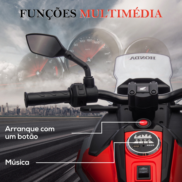 AIYAPLAY Moto Elétrica para Crianças de 3-6 Anos com Licença Honda com USB MP3 Luz LED e Velocidade 3 km/h Carga 30 kg Vermelho - Image 5