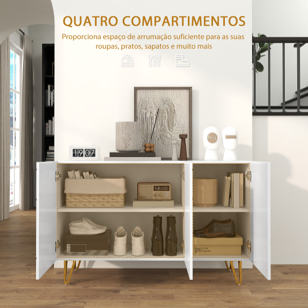 HOMCOM Aparador para Sala Aparador de Entrada com 3 Portas e Prateleiras Ajustáveis para Cozinha Sala 120x40x75 cm Branco Brilhante - Image 5
