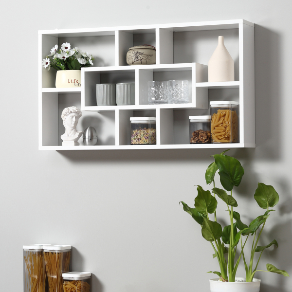 HOMCOM Estante de parede decorativa Conjunto de 8 estantes para CDs Estantes Flutuantes Cubos Modernos 85x14,5x47,5cm Carga 20kg Madeira - Image 2