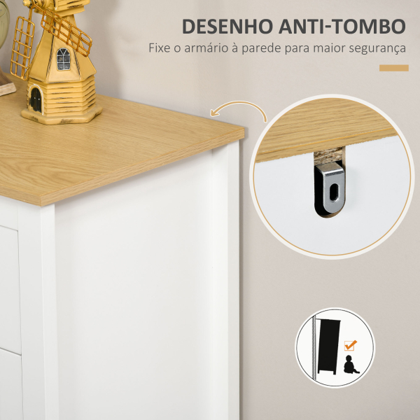 HOMCOM Aparador para Sala de Estar com 2 Portas de Vidro 3 Gavetas e Prateleira Ajustável para Cozinha Sala de Jantar 120x40x70 cm Branco e Madeira - Image 6