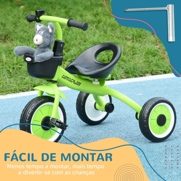 AIYAPLAY Triciclo para Crianças de 2 a 5 anos com Assento Ajustável Cesta Buzina e Pedais e 3 Rodas 70,5x53x58 cm Verde - Image 7