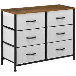 HOMCOM Cómoda Estilo Industrial Cómoda com 6 Gavetas de Tecido Dobrável com Pés com Almofadas Ajustáveis 80x30x62,5 cm Cinza e Marrom
