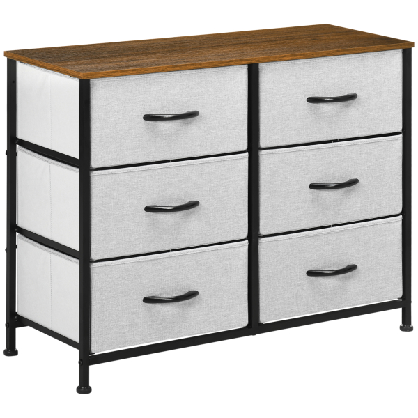 HOMCOM Cómoda Estilo Industrial Cómoda com 6 Gavetas de Tecido Dobrável com Pés com Almofadas Ajustáveis 80x30x62,5 cm Cinza e Marrom