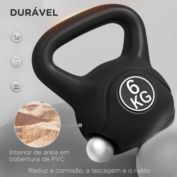 HOMCOM Peso Russo de 6 kg Kettlebell Fitness Preenchido de Areia com Punho Largo Antiderrapante 20x13x22 cm Preto - Image 5