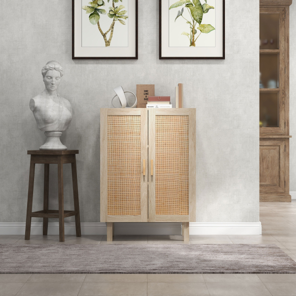 HOMCOM Aparador com 2 Portas de Rede e Prateleiras Ajustáveis Armário Estilo Cannage Anti-Tombo 73x41x102 cm Madeira - Image 8