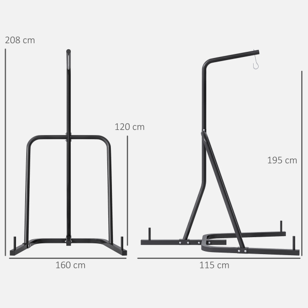 SPORTNOW Suporte Saco de Boxe com Estrutura de Aço Carga 60 kg para Bolas de Velocidade Treino em Ginásio Casa 160x115x208 cm Preto - Image 3